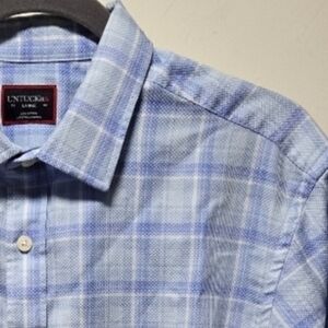 Untuck It Pinord Light Blue Plaid Button-Up Size Large 100% Cotton Long Sleeves